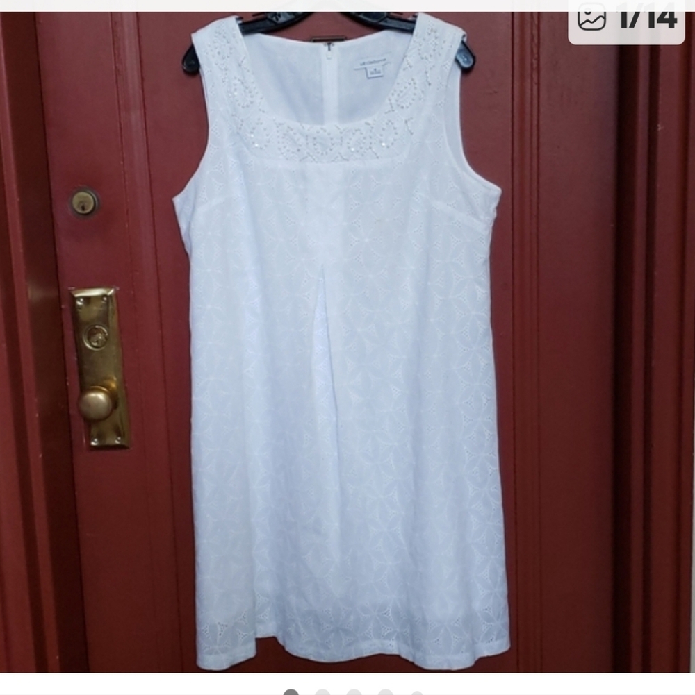 Liz Claiborne Pearl White Embroidery Eyelet A-line Sleeveless Dress Size 12